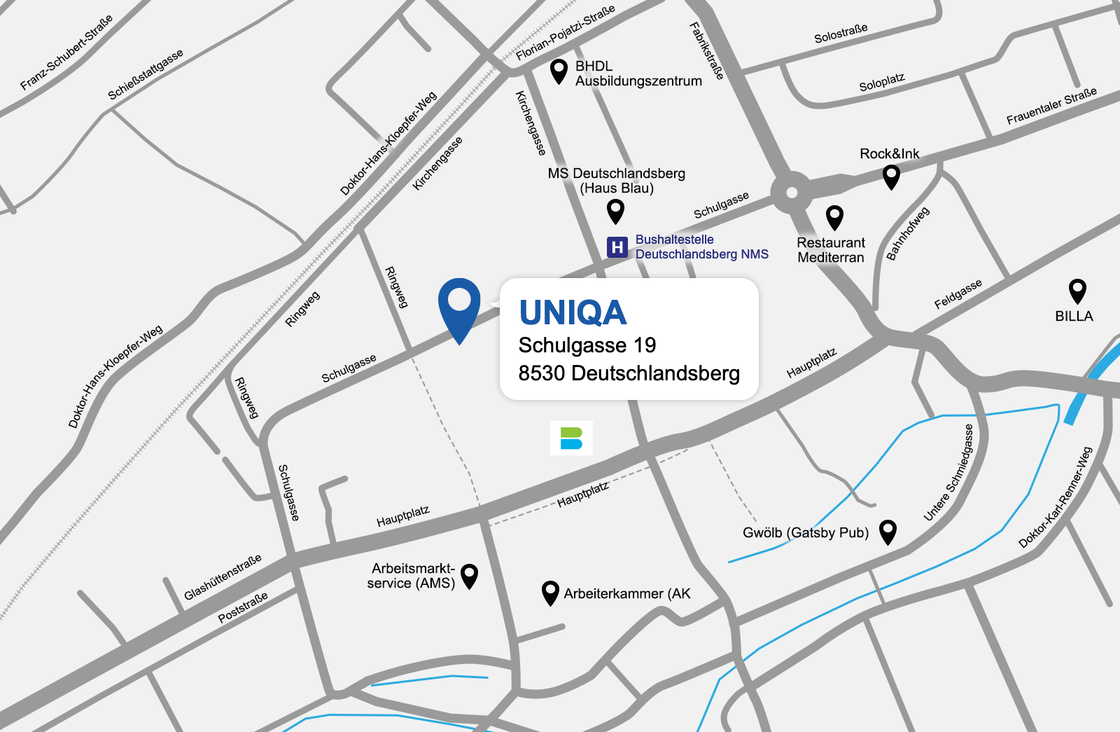 Eine detaillierte gezeichnete Karte der UNIQA Generalagentur Pronegg